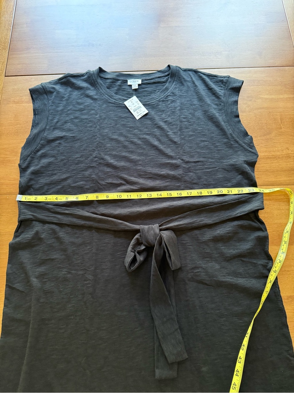 J.Crew Black Tie Waist Dress XXL NWT 100% Cotton Cap Sleeve Midi Shift Dress - Picture 8 of 8